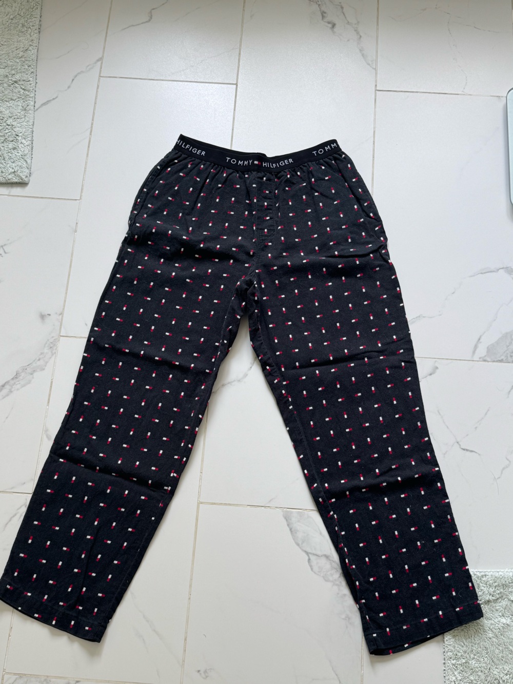 Tommy Hilfiger Black Lounge Pants with Red & White Flag Dots